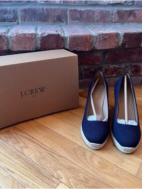 J. Crew Factory Navy Canvas Espadrille Wedges